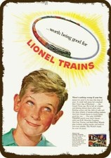 1952 Boy wishes 4 LIONEL TRAINS Christmas Vnt-Look DECORATIVE REPLICA METAL SIGN picture