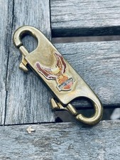 Vintage Brass Harley Davidson Eagle Double Spring Clip Keychain Chain Biker picture