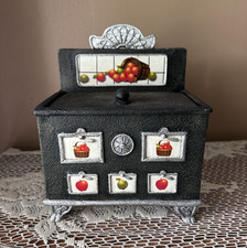 vintage black stove-shaped recipe box featuring apples picture