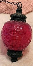 VINTAGE RED  QUILTED GLASS HANGING LAMP picture