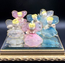 Vintage 6 Spun Cotton Tulle Mesh Wing Chenille Angel Christmas Ornaments picture