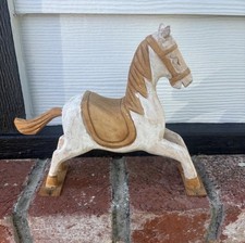 Vintage Hand-Carved Wooden Tabletop Rocking Horse Primitive Folk Art Crafts picture