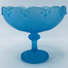 Satin Mist Indiana Glass Blue Garland Footed Pedestal Bowl Compote Teardrop VTG picture