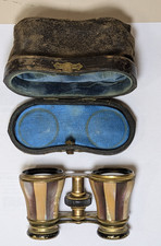 Antique French-Style Mother-of-Pearl Opera Glasses with very used leather case picture