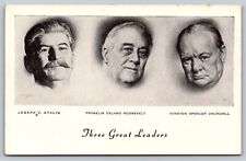 WW2 1940's FDR Postcard, Photo of Roosevelt, Stalin & Churchill picture