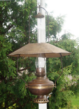 Antique 1890s Brass Hanging Oil Lamp - METAL SHADE Frame & Smoke Bell - UNUSUAL picture