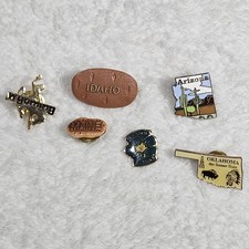 Vintage State Souvenir Lapel Pin Lot of 6 Idaho Potato Maine Wyoming Oklahoma AZ picture