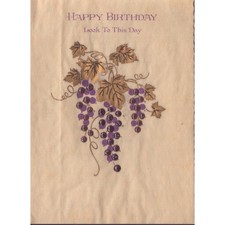 Vintage Hallmark Birthday Greeting Card Purple Grapes Gold Foil Sanskrit Verse picture