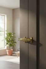 Antique Fish Design Door Handle Pair | Brass Dresser Cabinet Pulls Handle picture