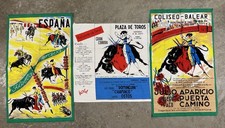 Vintage Bullfighting Poster Tea Towel Souvenir Lot Spain 1950s Mid Century Art picture