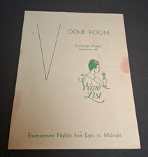 Vintage Vogue Room Colonial Hotel Hagerstown Maryland 1940s era Drink Bar Menu picture