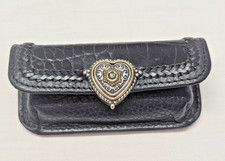 Vintage Brighton Black Leather Embossed Croc Lipstick Case with Mirror picture
