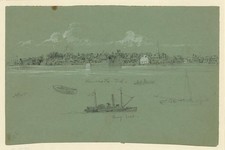 Photo:Newcastle Delaware 1860s Water View Ship Buoy Boat Cityscape Waud picture