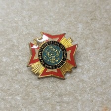 VFW Veterans of Foreign Wars Gold Red Enamel Pin United States Emblem picture