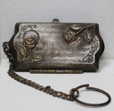 Vintage Antique Powder Compact Floral Top with Silver Tone Buff Unmarked Case picture