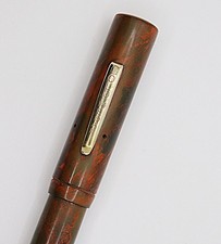 VINTAGE GOLD MEDAL OVERSIZE MOTTLED RED HARD RUBBER FOUNTAIN PEN picture