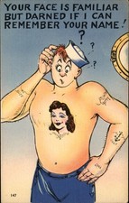 Humorous sailor tattoo Colourpicture Publication c1920s-30s Vintage Postcard picture