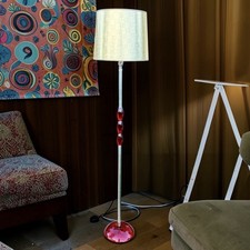 Vintage Style Space Age Floor Lamp Red Lucite Acrylic Chrome Mid Century MCM picture