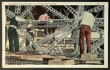 Construction Work on USS Akron Navy Airship Vintage Military Postcard Unposted picture