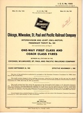 MILWAUKEE ROAD - ONE-WAY FIRST CLASS AND COACH FARES - #500 - 11/1/1962 picture