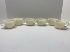 VTG 1950's Fire King Swirl White/Ivory Set (2) Tea/Coffee Cups Opalescent picture