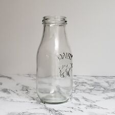 Dairy Bottle Clear Glass Milk Jar Bottle Embossed Cow Vase 10 Ounces 6 Inch picture
