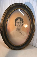 Vtg 20-30’s Oval Barbola Convex Glass Woman Portrait Painted 24in picture