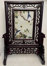 Large Vtg Chinese Suzhou Double-Sided Silk Embroidery Grosbeak Bird Framed Art picture