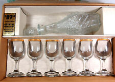Vintage 14K Gold Cronzini Decanter Set w/ 6 Cups Crystal Glass and Original Box picture