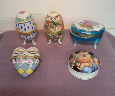 Trinket Boxes - Porcelain Hinged - Lot of 5 - Various - Eggs - Heart - Round picture