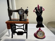 Lot Of 2 Miniature Crystals Hand Sewing Machines Clocks picture
