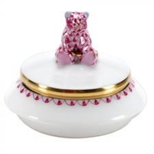 HEREND, FIRST CURL BOX, BEAR KNOB, PINK FISHNET, #BVHP1-06027, BRAND NEW, MIB picture