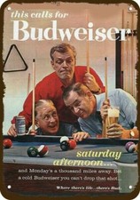 1963 BUDWEISER BEER Men Pool Billiards Vintge-Look DECORATIVE REPLICA METAL SIGN picture