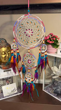 Handmade Rainbow Feather Dreamcatcher with Rose Accent – Boho Nursery Wall Art picture