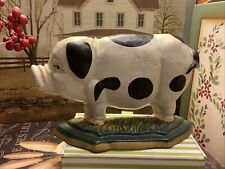 Cast Iron~PIG~Doorstop~White & Black Pig Standing On Grass~9”L X 5.5”H~FREE SHIP picture