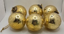 VTG (6) Champagne Gold Kugel Style Crackle Mercury Glass 2.5