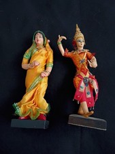 2 VINTAGE THAI HAND MADE / PAINTED FIGURE DANCERS MADE IN THAILAND picture