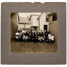 Antique Large Family Group Photograph Sepia Cabinet Card Photo c.1900s 14x11 picture