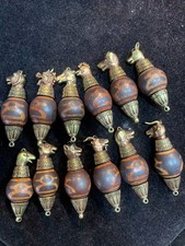 1Set(12Pcs) Tibetan Brass *12Animals* Inlay Agate Dzi *Wealth God* Bead Pendants picture