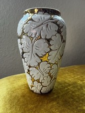 Vtg Mid Century Italian Ceramic Leaf Vase Gold Gilt Sgraffito Made In Italy picture