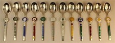 A. Michelsen Paul Rene Gauguin enamel & silver spoons, 12-spoon full set, MINT picture
