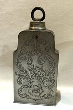 English Pewter Bottle Flask Etching Design Floral & Heart 6