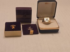 Vintage 66 Jostens 10K Gold 20Year Ring & Pins Lot Champion Paper TX 15g W/Boxes picture
