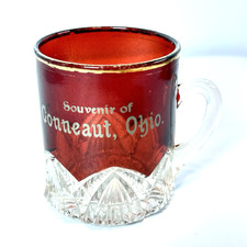 CONNEAUT OHIO OH Ruby Red Flash Souvenir Glass Trinket CUT GLASS CUP picture