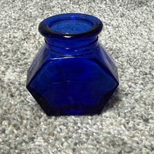 Antique Cobalt Blue Glass Ink Bottle Inkwell 2.25” Faceted Desk Writing picture