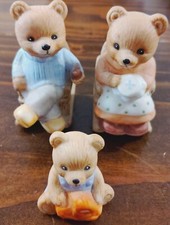 Homco 1470 Vintage Rocking Grandma Grandpa Baby Bears Figurine Set 3 Piece picture