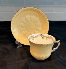 VTG Aynsley Bone China Teacup & Saucer Buttercream Yellow w/Gold Scroll RARE picture