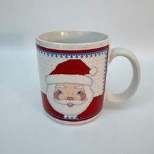 Vintage Enesco Stitch In Time 1986 Cheryl Johnson Santa Mug Crosstitch ￼ picture