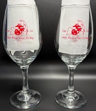 Two 2019 Marine Corps Birthday 8-1/4” Wine Glasses - Cape Cod USMC Birthday Ball picture