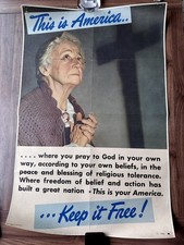 WWII Poster 1942 Sheldon Claire Company This Is America Keep It Free Religion picture